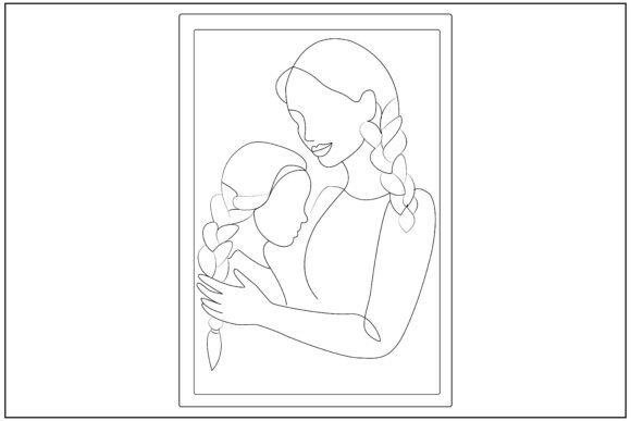 Mom Braiding Daughter Hair Line Art Review