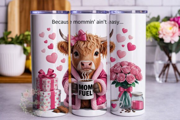 Mom Fuel Highland Cow Tumbler Wrap PNG Review